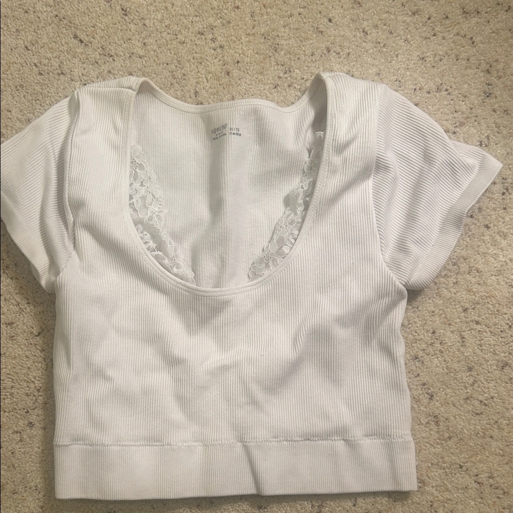 Women's Cream Lace-Trimmed Cropped Top